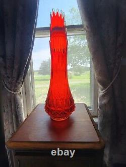 Le Smith Red Diamond Cut Base Swung Glass Vase 24