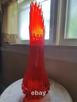 Le Smith Red Diamond Cut Base Swung Glass Vase 24