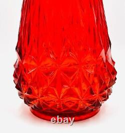 Le Smith Red Swung Vase Large 21.5 Tall Diamond Cut Base Handblown Art Glass