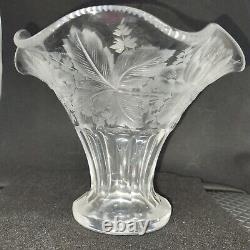 Libbey Cut And Etched Glass Dish/Vase With Floral Pattern 1906 Era Signature