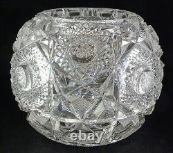 Libbey Stratford Large ABP American Brilliant Cut Glass Rosebowl as is Deep Cu