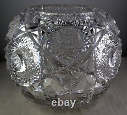 Libbey Stratford Large ABP American Brilliant Cut Glass Rosebowl as is Deep Cu