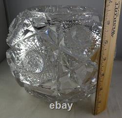 Libbey Stratford Large ABP American Brilliant Cut Glass Rosebowl as is Deep Cu