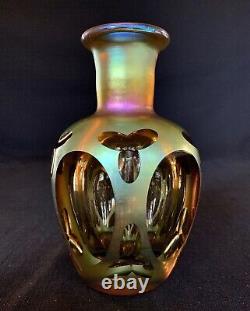 Lundberg Studios Gothic Trefoil 5 Vase / Cased Iridescent Cut to Clear Jim Shaw