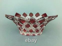 MCM Caesar Crystal Bohemian Cut To Clear Red Crystal Harlequin Flower Bowl Vase