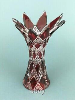 MCM Caesar Crystal Bohemian Cut To Clear Red Crystal Harlequin Flower Vase 10.5