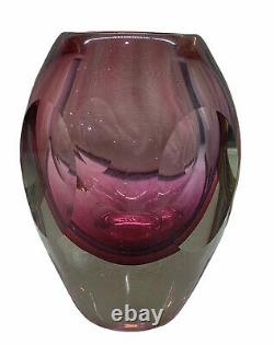 MCM Murano Art Glass Raspberry Purple Faceted Cut Sommerso Vase (Flavio Poli)