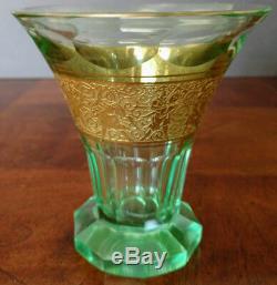 MOSER Fine 1900's Green Cut Glass Beaker-Vase w-Gold Warrior Frieze Rare, Nice
