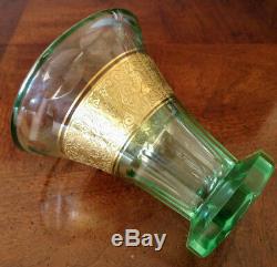 MOSER Fine 1900's Green Cut Glass Beaker-Vase w-Gold Warrior Frieze Rare, Nice