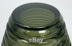 MOSER Heavy Cut Polished Glass Faceted Vase withConcentric Rings Smoky-Green
