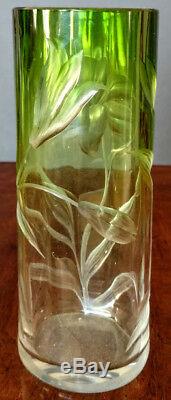 MOSER Intaglio Lilies Green Cut To Clear Rare, Unique & Excellent! 1890's