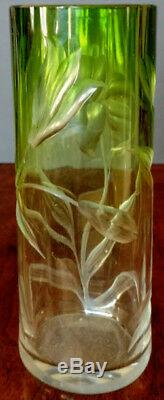 MOSER Intaglio Lilies Green Cut To Clear Rare, Unique & Excellent! 1890's