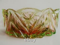 MOSER Vintage Bohemian URANIUM Cut Glass VASE Bowl Sommerso Glass 8.9 long