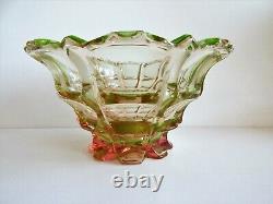 MOSER Vintage Czech/ Bohemian URANIUM Cut Glass VASE Bowl Sommerso Glass 1930s