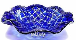 MURANO Cobalt Blue Cut to Clear CENTERPIECE Large Fazzoletto Art Glass Bowl