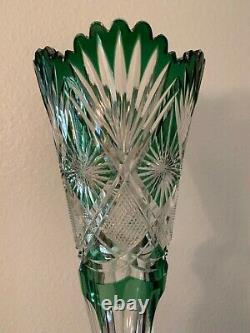 Magnificent Dorflinger American Brilliant Bi-color Cut Glass Trumpet Vase 14