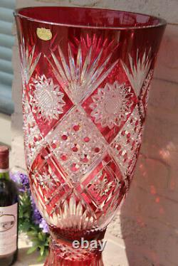 Majestical 24.8 Cristal de Paris Glass Crystal ruby red cut Vase with base