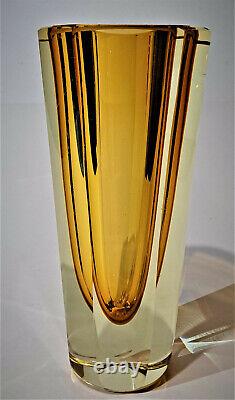 Mandruzzato Faceted Heavy Cut Somerso Art Glass Vase Vintage MCM Italy Italian