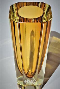 Mandruzzato Faceted Heavy Cut Somerso Art Glass Vase Vintage MCM Italy Italian