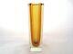 Mandruzzato Golden Amber Square Sommerso Block Cut Art Glass Vase Vintage Murano