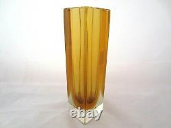 Mandruzzato golden amber square sommerso block cut art glass vase vintage Murano