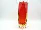 Mandruzzato Red & Amber Prism Cut Sommerso Faceted Art Glass Vase