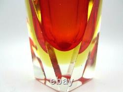 Mandruzzato red & amber prism cut sommerso faceted art glass vase