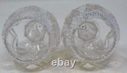 Matched Pair Car Vases Antique Cut Crystal Glass 6 tall Perfect Condition