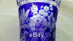 Meissen Crystal Cut To Clear Layered Cobalt Blue Signed Bohemian Glass Vase MINT
