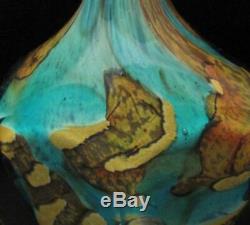 Michael Harris Mdina Malta Art Glass Cut Ice Fish Lollipop Vase Signed