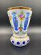 Mid-century Bohemian Czech Hand Painted Gilt Cut Glass Pokal Goblet Vase C. 1950