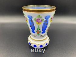 Mid-Century Bohemian Czech Hand Painted Gilt Cut Glass Pokal Goblet Vase c. 1950