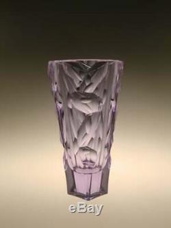 Mid Century Modern Cut Glass Vase Alexandrite Purple Blue Hanus ZBS Czech Sklo
