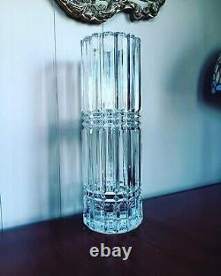 Mid Century Modern Heavy Vertical Cut Crystal Vase 11.5 Hollywood Regency