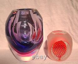 Mid Century Sommerso Murano Art Glass Facet Cut Vase & Paperweight