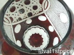 Monumental 20.50 Czech Bohemian Art Glass Red Cut to Clear Vase w Lid