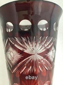 Monumental Bohemian Czech Red Cut To Clear Vase 15 3/4 Deep Ruby Red