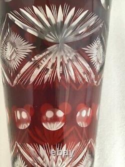 Monumental Bohemian Czech Red Cut To Clear Vase 15 3/4 Deep Ruby Red