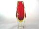Monumental Red & Golden Amber Facet Cut Murano Sommerso Art Glass Vase Rare Size