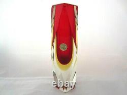 Monumental red & golden amber facet cut Murano sommerso art glass vase RARE SIZE