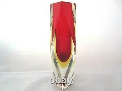 Monumental red & golden amber facet cut Murano sommerso art glass vase RARE SIZE