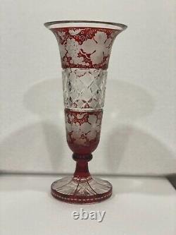 Moser Antique Large Victoria Cut To Clear Ruby Red Bohemian Glass Vase