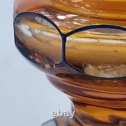 Moser Bohemian Czech Trumpet Vase Amber Cut to Clear