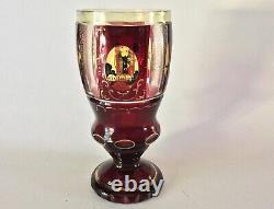 Moser CHALICE 7 1/8 Ruby Cut To Clear Bohemian Gilded Glass 4 Landscape Panels