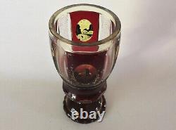 Moser CHALICE 7 1/8 Ruby Cut To Clear Bohemian Gilded Glass 4 Landscape Panels