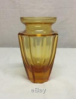 Moser Crystal Eternity Amber Vase Art Glass Signed Panel Cut 4.75 Tall