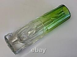Moser Cut Crystal Vase Fades from Green to Clear Carved Flower Leaves & Stems