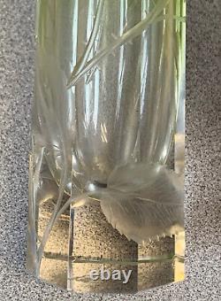 Moser Cut Crystal Vase Fades from Green to Clear Carved Flower Leaves & Stems