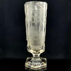 Moser Deer Intaglio Cut Crystal Vase antique engraved etched bohemian glass hunt