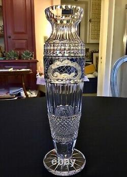 Moser Glass Engraved Cut to Clear 12 Vase / Marked Moser on base